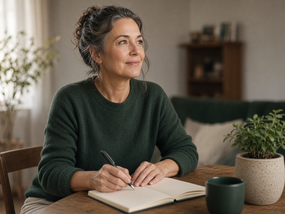 Personne d'une cinquantaine d'années préparant sa retraite chez elle